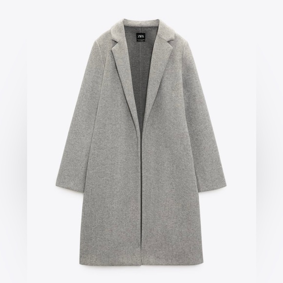 Zara | Grey Marl Lapel Coat Size L - Picture 2 of 10